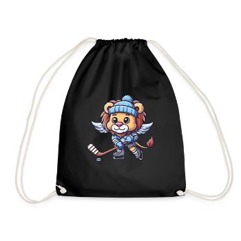 Cute Comic Lion Wings Ice Hockey - Drawstring Bag - black - Front