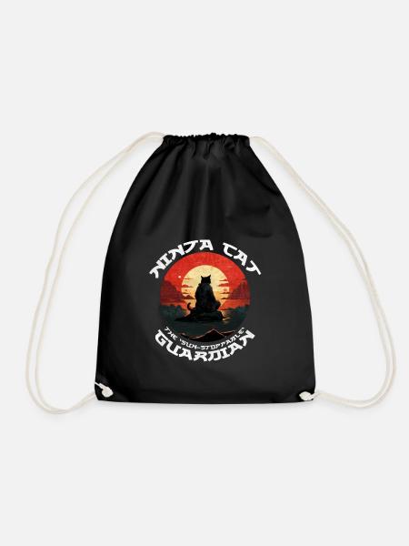 Funny Black Ninja Cat - Sunstoppable Guardian - Drawstring Bag - black