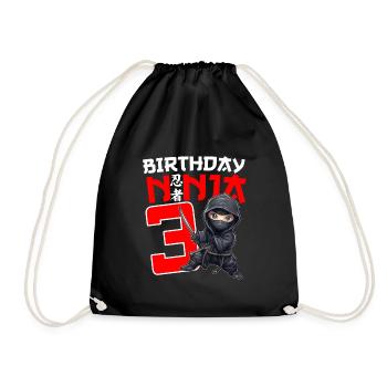 Kids Birthday Ninja Shirt - 3 Year Old Ninja Birth - Turnbeutel - Schwarz - Vorne