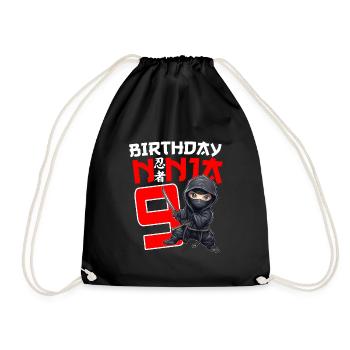 Kids Birthday Ninja Shirt - 9 Year Old Ninja Birth - Turnbeutel - Schwarz - Vorne