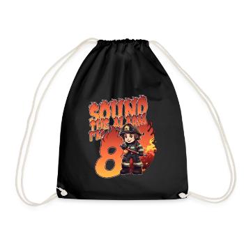 Kids Firefighter 8 Year Old Birthday Boy Theme - Drawstring Bag - black - Front