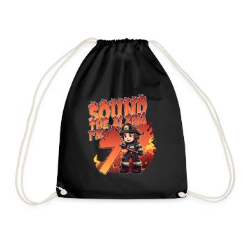 Kids Firefighter 7 Year Old Birthday Boy Theme - Drawstring Bag - black - Front