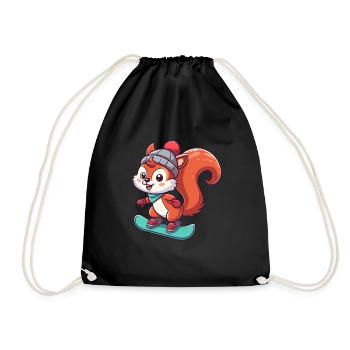 Winter Adventures with Squirrels – Snowboarding Fun - Drawstring Bag - black - Front