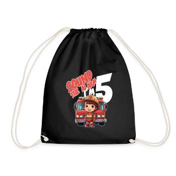 Kids Firefighter 5 Year Old Birthday Boy Theme - Drawstring Bag - black - Front