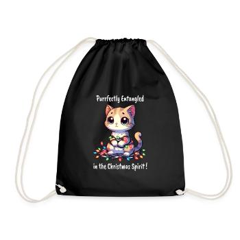 Cute Christmas Cat Clumsy Fairy Lights - Drawstring Bag - black - Front