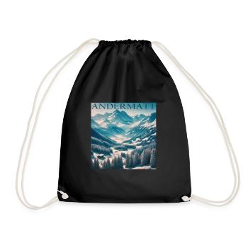Andermatt, Switzerland - Skiing holiday in breathtaking - Drawstring Bag - black - Front