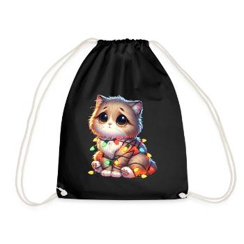 Cute Christmas Cat - Funny - Drawstring Bag - black - Front