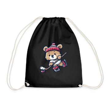 Bear Hockey Ice Hockey Ice Hockey Player - Drawstring Bag - black - Front