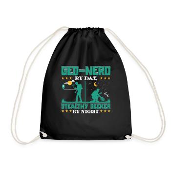 Geo-nerd by day, stealthy seeker by night. - Drawstring Bag - black - Front