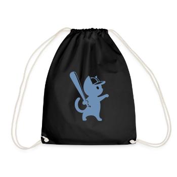 Minimalistische Katzen-Baseballspieler Silhouette - Turnbeutel - Schwarz - Vorne