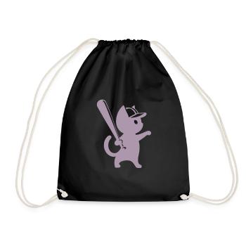 Minimalistische Katzen-Baseballspieler Silhouette - Turnbeutel - Schwarz - Vorne