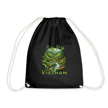 Sa Pa Vietnam: Green Rice Terraces - Drawstring Bag - black - Front