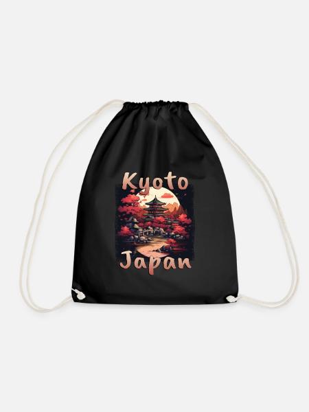 Kyoto Japan: Sonne und Flagge im Grunge-Stil - Turnbeutel - Schwarz