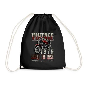 Vintage Motorcycle Bikers Motorbike Birthday 1975 - Drawstring Bag - black - Front