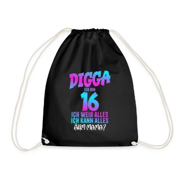 Digga I'm 16 I Know Everything 16th Birthday - Drawstring Bag - black - Front