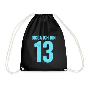 Blue Digga I'm 13 Years Boy 13th Birthday - Drawstring Bag - black - Front