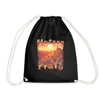 Matera, Italy, Old Town, Sunset, Grunge Design - Drawstring Bag - black - Front