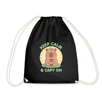 Cute Capybara Meditating Keep Calm And Capy On Pun - Drawstring Bag - black - Front
