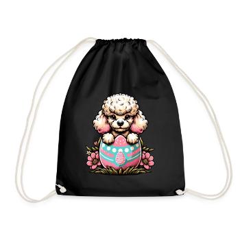 Easter Egg Easter Egg Dog Poodle Hatches From The Egg - Drawstring Bag - black - Front