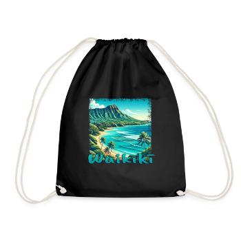 Waikiki Beach: Nature, Diving & Grunge Flair - Drawstring Bag - black - Front