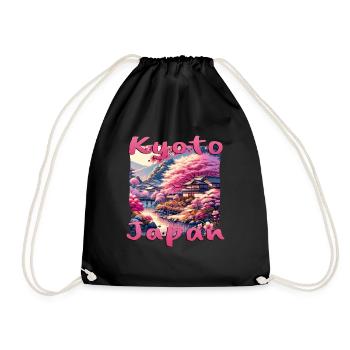 Kyoto Magic: Sunset, Pagodas & River - Drawstring Bag - black - Front