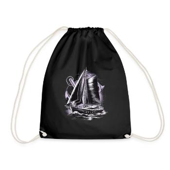 Sailboat with anchor gift - Drawstring Bag - black - Front