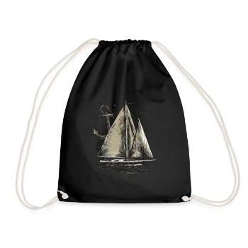 Sailboat with anchor gift - Drawstring Bag - black - Front