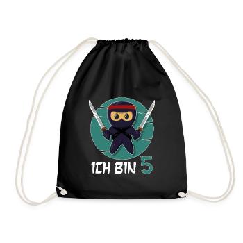 Ich Bin 5 Ninja 5. Geburtstag Jungen 5. Geburtstag - Turnbeutel - Schwarz - Vorne
