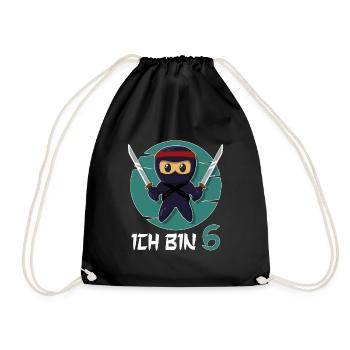 Ich Bin 6 Ninja 6. Geburtstag Jungen 6. Geburtstag - Turnbeutel - Schwarz - Vorne