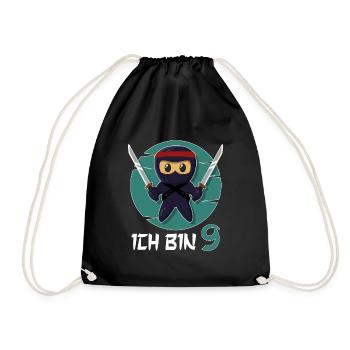 Ich Bin 9 Ninja 9. Geburtstag Jungen 9. Geburtstag - Turnbeutel - Schwarz - Vorne