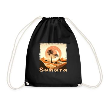 Marokko Sahara Wüste & Palme Sonnenuntergang - Turnbeutel - Schwarz - Vorne