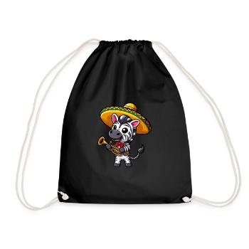 Cinco de Mayo Zebra: Trumpeter in Black and White - Drawstring Bag - black - Front