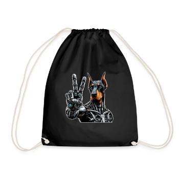 Doberman Robot Cyborg signe de paix - Sac de sport léger - noir - Devant