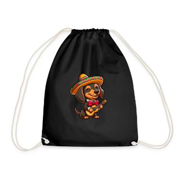 Dackel Mariachi Gitarre Cinco de Mayo Feier - Turnbeutel - Schwarz - Vorne