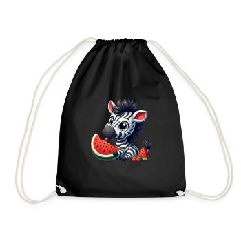 Zèbre avec pastèque fruité drôle - Sac de sport léger - noir - Devant