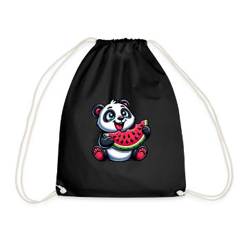 Panda with Watermelon Fruity Funny - Drawstring Bag - black - Front