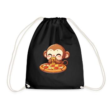 Chimpanzee eating pizza cheese lover - Drawstring Bag - black - Front