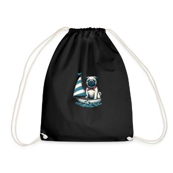 Summer Sailing Dinghy with Pug - Drawstring Bag - black - Front