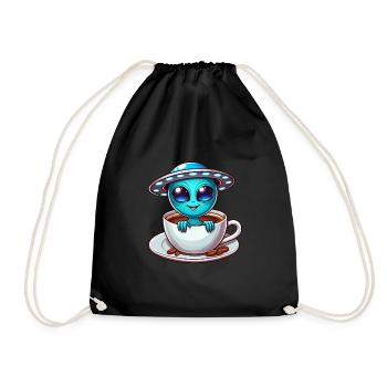 Alien with Coffee UFO Coffee Lover - Drawstring Bag - black - Front
