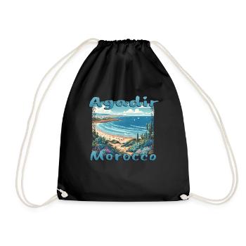 Agadir Marokko Strand Palmen Natur Urlaub - Turnbeutel - Schwarz - Vorne