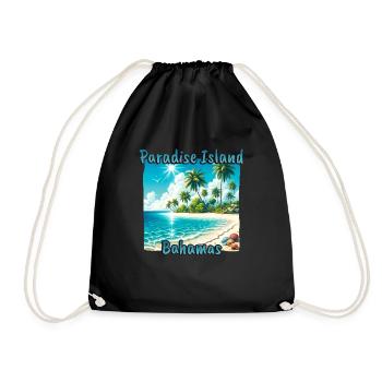 Paradise Island Bahamas Beach Palm Trees Sun Grunge - Drawstring Bag - black - Front
