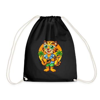 Lustige Tiger Cartoon Sommer Strand Sonnenbrille Gitarre - Turnbeutel - Schwarz - Vorne