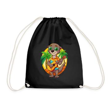 Lustige Otter Cartoon Sommer Strand Sonnenbrille Gitarre - Turnbeutel - Schwarz - Vorne