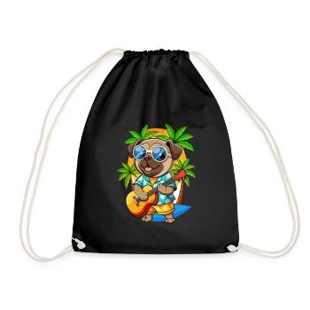 Funny Pug Dog Summer Beach Sunglasses Hawaiian - Drawstring Bag - black - Front