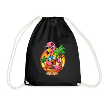 Funny Flamingo Summer Beach Sunglasses Hawaiian - Drawstring Bag - black - Front