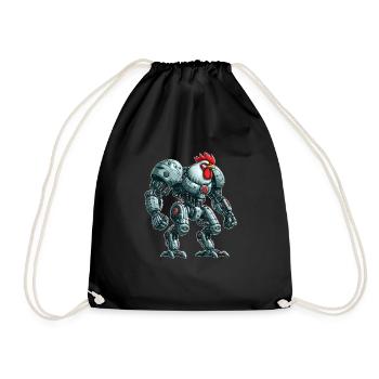Chicken Rooster Hen Cyborg Robot Mech - Drawstring Bag - black - Front