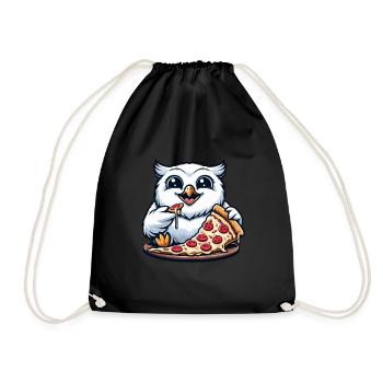 Eule Schneeeule Pizza Pizzaliebhaber lustiges - Turnbeutel - Schwarz - Vorne