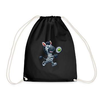 Lustiges Zebra Tennis Tennisspieler Tier Cartoon - Turnbeutel - Schwarz - Vorne
