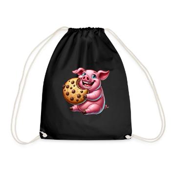 Süßes Schwein Cookie Nachtisch Leckereien - Turnbeutel - Schwarz - Vorne