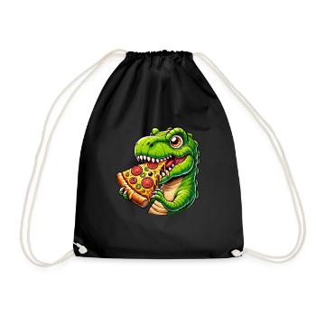 T-Rex Dinosaur with Pizza Cheese Olives Fun - Drawstring Bag - black - Front